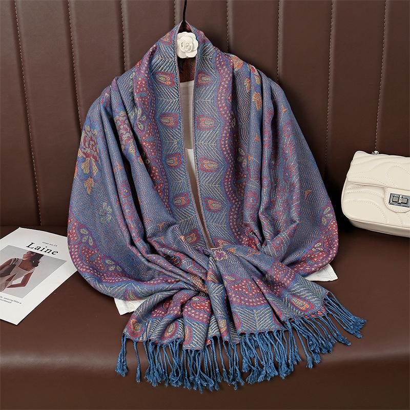 Paisley Pashmina Shawl Scarf Women Jacquard Cashew Printed Scarves Flowers Borders Female Tassel Blanket Wraps Ethnic Shawls