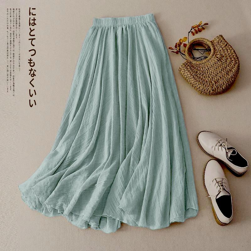 Dame Bomull Skjørt med Volanger A-linje med Elastisk Midje - Japansk & Koreansk Design