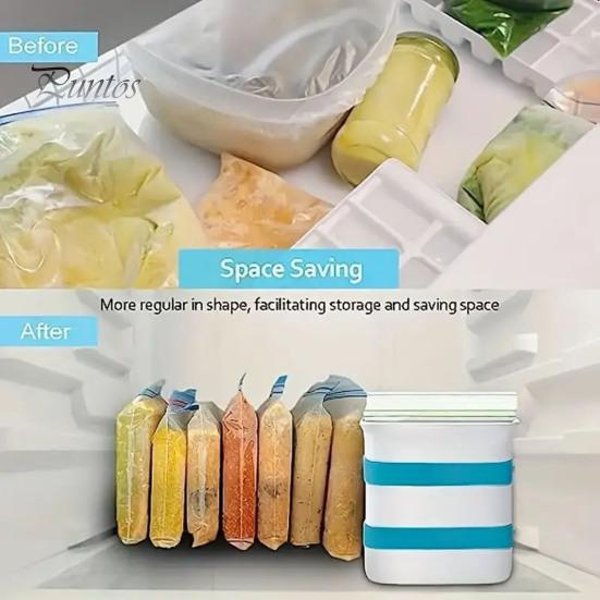 Kitchen Storage Organizer Soup Cube Freezer Mold, Large Capacity Food Bag, Bag Support Block Maker for Meal Prep Sauces Leftover Organization