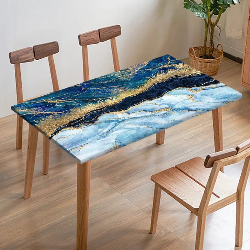 Black White Imitation Marble Texture Tablecloth Digital Printed Fabric Table Cover Restaurant Dining Table Edge