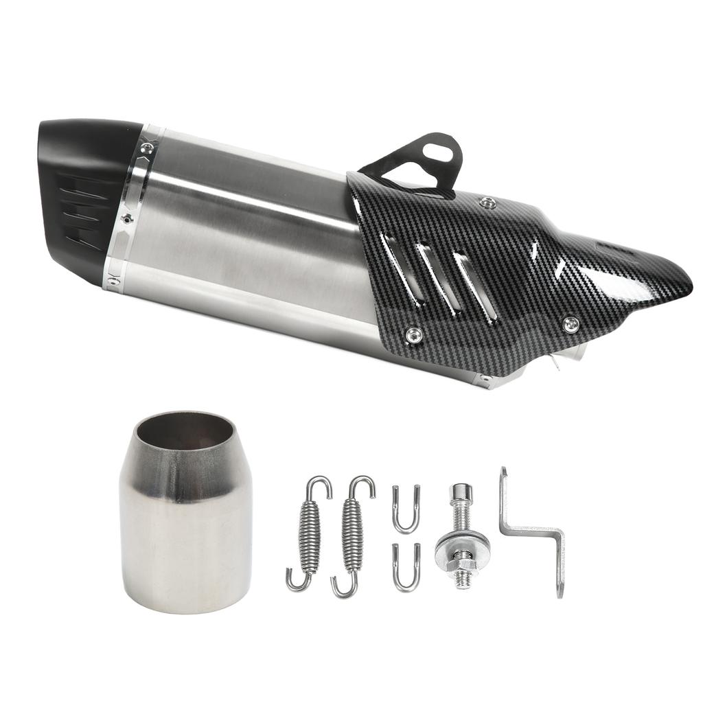 Motorcycle Exhaust Tip 304 Stainless Steel Carbon Fiber Cover Universal for 38‑51mm DiameterSilver