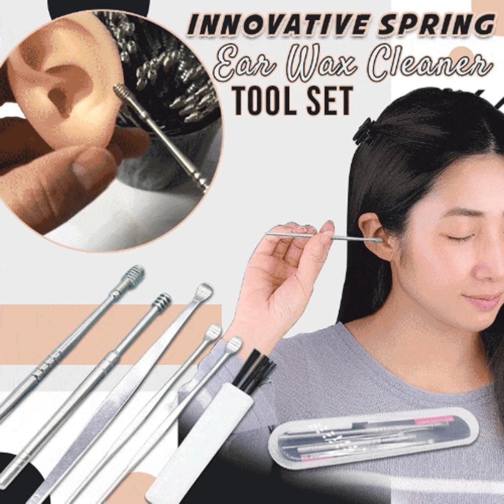 6 Pcs Spring Earwax Cleaner Tool Set Stainless Steel Spiral Design Ear Picks Ear Cleansing Tool Set 