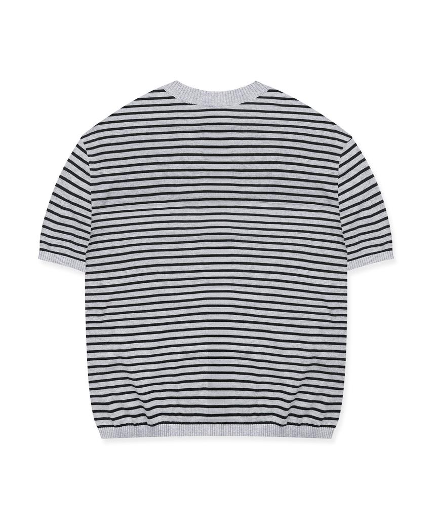 XTONZ Xtk182 Round Stripe Crop Cardigan (Gray)