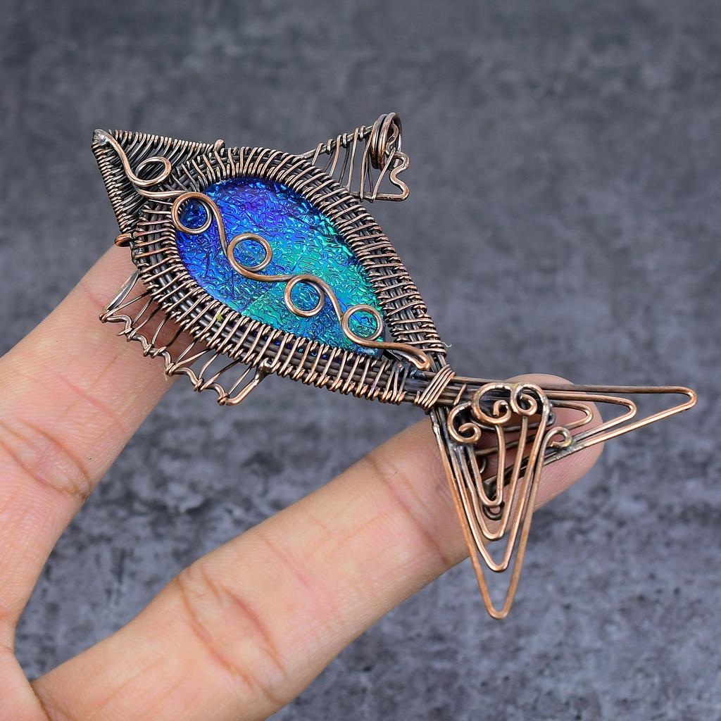 Blue Triplet Opal Handmade Copper Wire Wrap Jewelry Pendant 2.05" p9z44