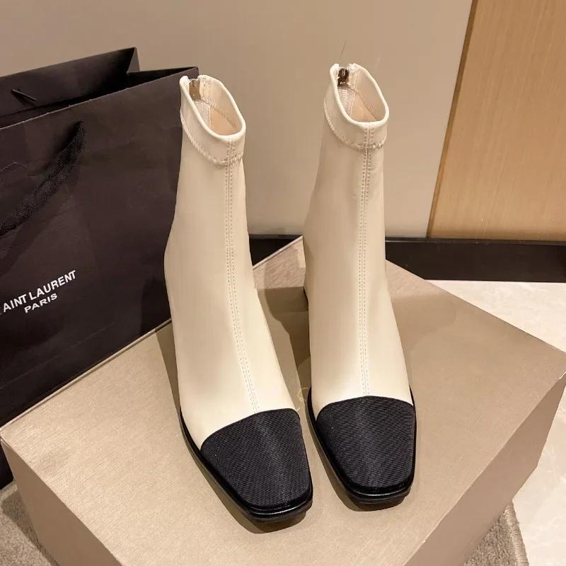 Femei Cizme Coreene Iarnă Tocuri Înalte Fundă Vârf Pătrat Retro Cizme Glezna Tocuri Groase Pantofi Rochie Elastice Scurte Botas De Mujer