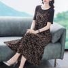 Women Autumn Casual Leaf Print Long Dress Round Neck Short Sleeve