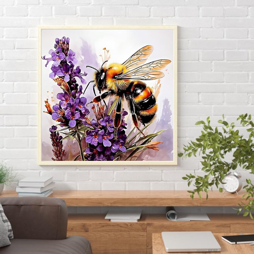 40x40cm Bee Flower 5D DIY Full Drill Round Diamond Painting Kit for Home Decor