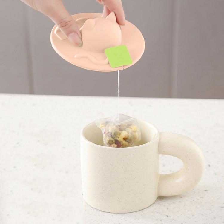 Pack of 6 Cute Cats Ear Cup Lid Cover Tea Bag Holder Silicone Mugs Toppers Teabag Squeezer for Coffee Milk Beverage Cups