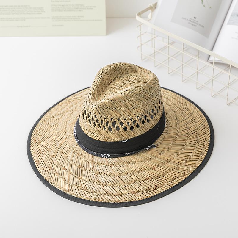 Men's new fishing hat outdoor Sun hat summer hand woven mat cool straw hat sun hat knight jazz hat