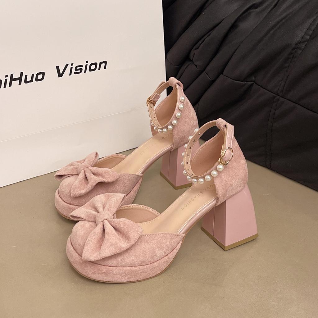 Mary Jane shoes women's spring and autumn new retro fashion bow beautiful with skirt high heel small leather shoes