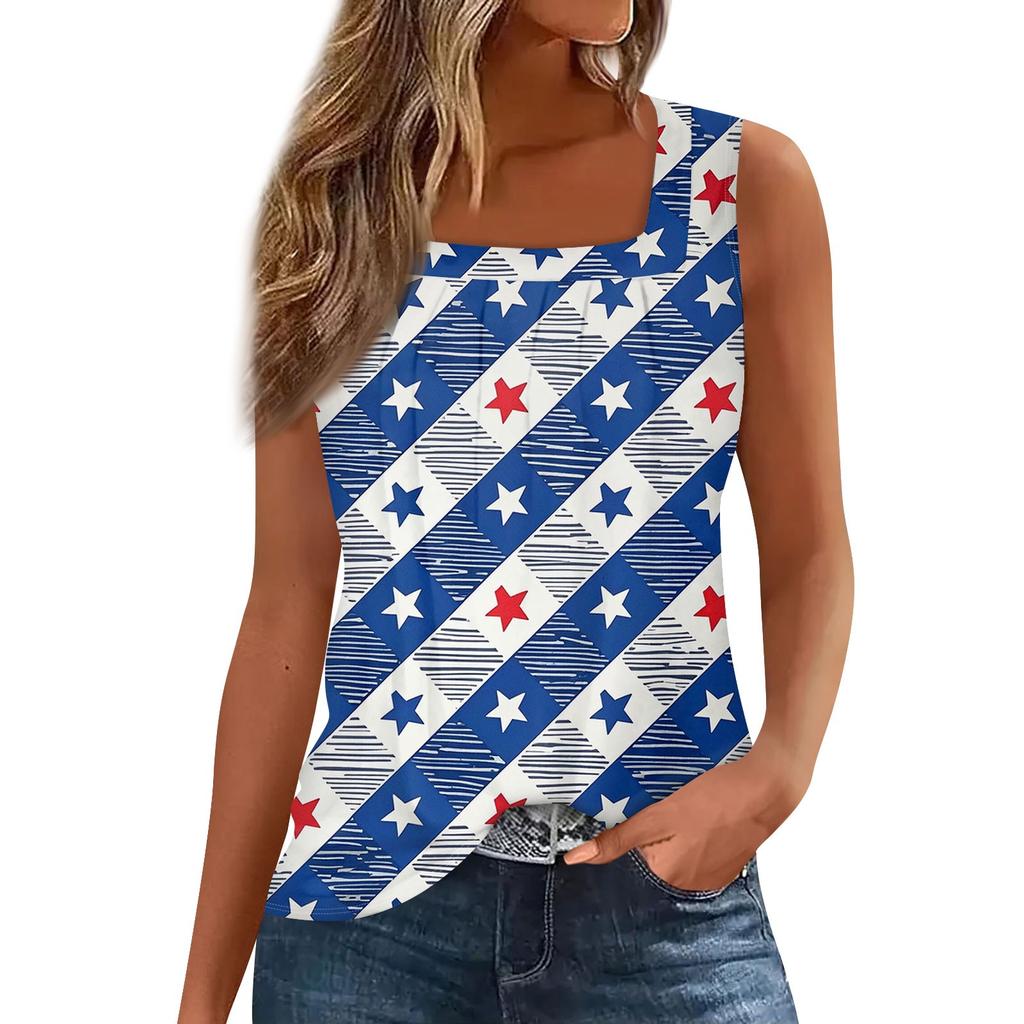 Women's Fashion Pleated Printed Square Neck Vest Top