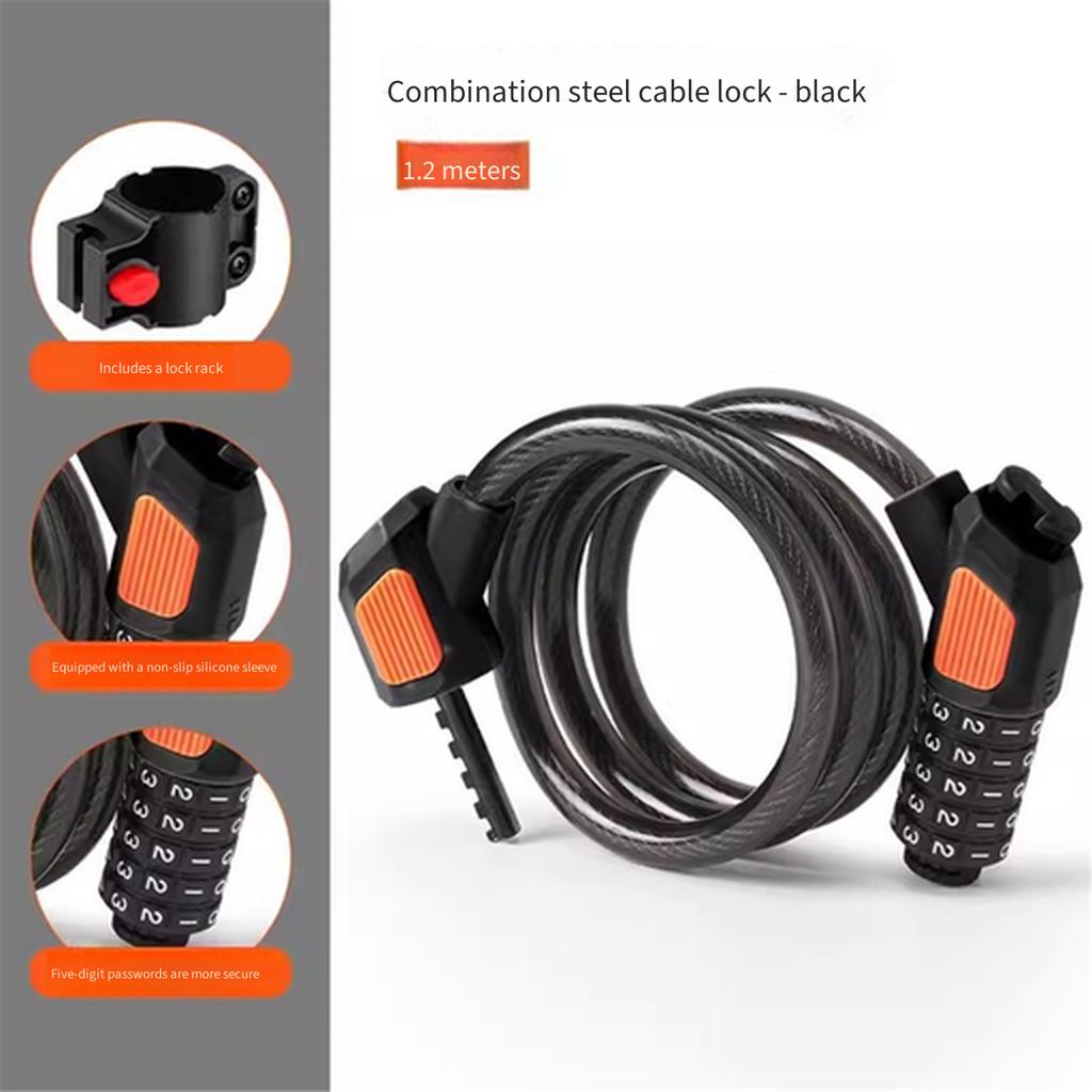 New 5‑Digit Bicycle Password Lock Thickened Steel Cable Anti‑Theft Lock Universal for Mountain Bike Electric Scooter Cycling Security Lock
