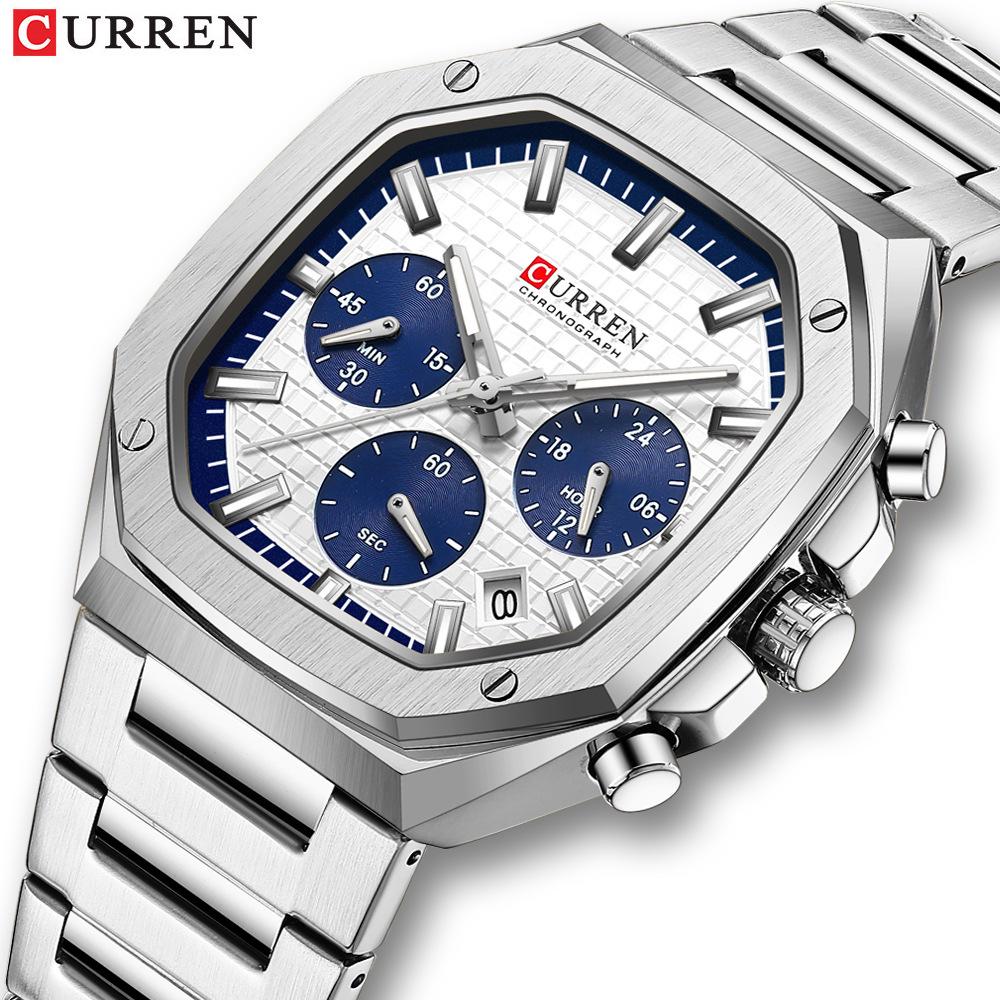 CURREN Men's Six-Hand Steel Band Business Watch with Calendar - Model 8459