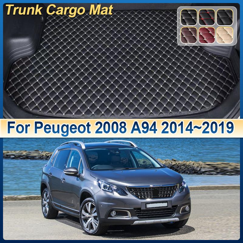 Car Trunk Mat For Peugeot 2008 2013 A94 2014~2019 Anti-dirty Leather Cargo Storage Cushion Boot Carpet Pad Interior Accessories