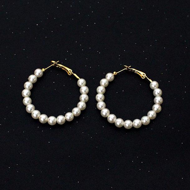 Modische Gold-Silber-Farbe Imitation Perlen Creolen 3 Größen Klein Bis Groß Runde Schlaufenohrringe Für Frauen Hochzeits Schmuck Aros