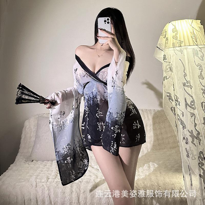 

Сексуальное нижнее белье униформа тушь кимоно сексуальное мягкое пряжа перспектива кимоно античный ханьфу униформа соблазн соблазн женщины One Size