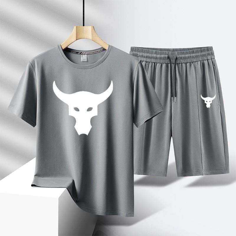 Men s Summer Outfit Short Sleeve T Shirt Set Fashion Sportwear Casual Shorts Sweatshirt 2 Piece Set Men s Tracksuit XS