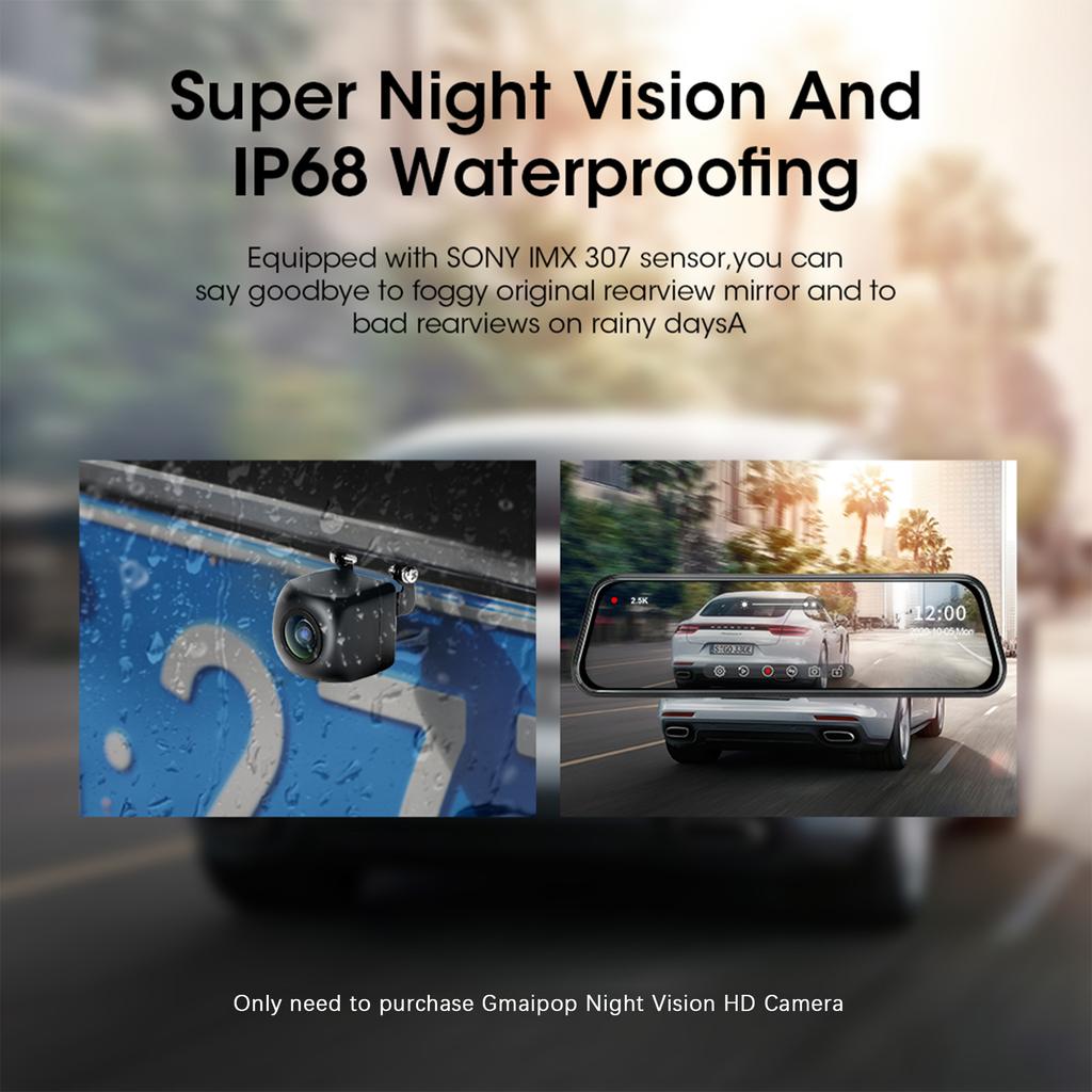 Dash Cam Mirror Camera for Car Touch Screen Video Recorder Rearview Mirror Dash Cam Front and Rear Camera Mirror DVR Black Box