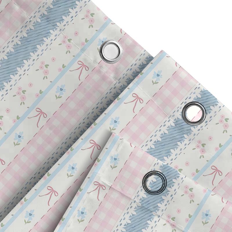 Elegant Chic Floral Striped Waterproof Shower Curtain For Modern Bathroom Decor With Hooks Pastel Design Adds Charm Easy-Clean