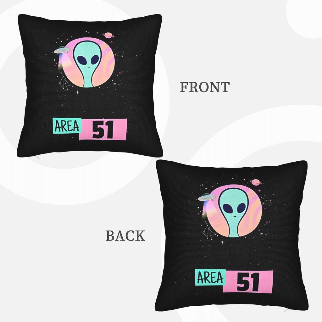 1Pc Area 51 Alien March Themed Cushion Cover - Contemporary Bed Sofa Chair Compatible Cover With Zipper Closure, Hand/Machine Wa