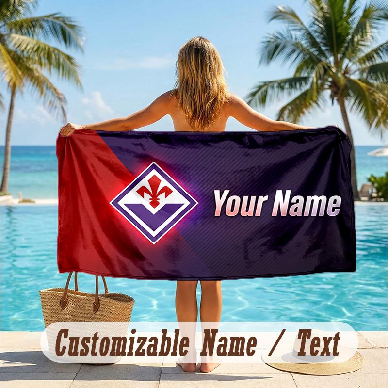 Custom Text Beach Towel, Soft Absorbent Swimming Multi-use TowelFiorentina FC