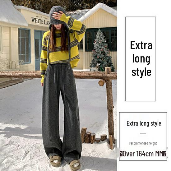 

Women s Thickened Wool & Velvet Wide-Leg Pants - Casual, Versatile, Curved Design for Winter M