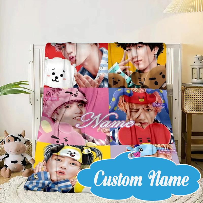 Custom Name K-pop Stars Friends Blanket bed sofa Blanket Flannel Blanket for Camping, Hiking, Picnic Essentials,gift for Fan family