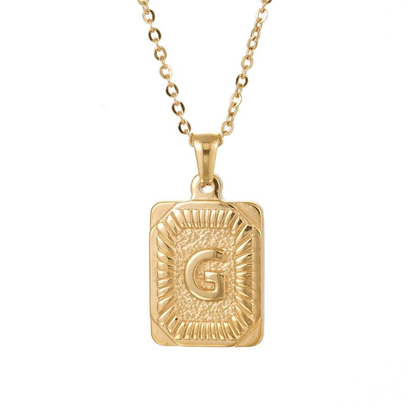 Men's 18K Gold Stainless Steel Square Pendant Necklace with Titanium Steel Uppercase English Letters