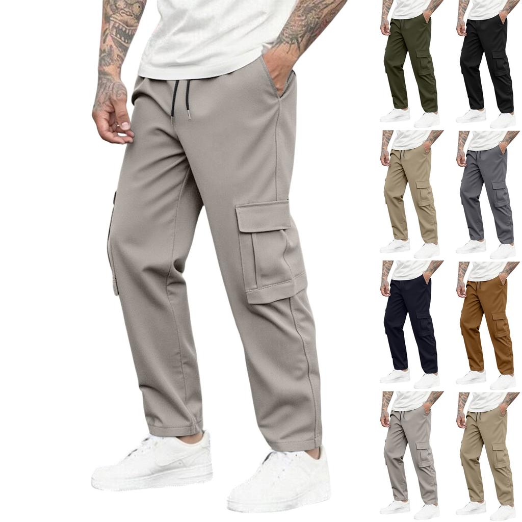 Men's Loose Casual Multi-pocket Work Pants, Youth Stretch Waist Drawstring  Pants