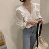White shirt women's design sense niche summer shirt thin spring and autumn v-neck chic lace early autumn French top