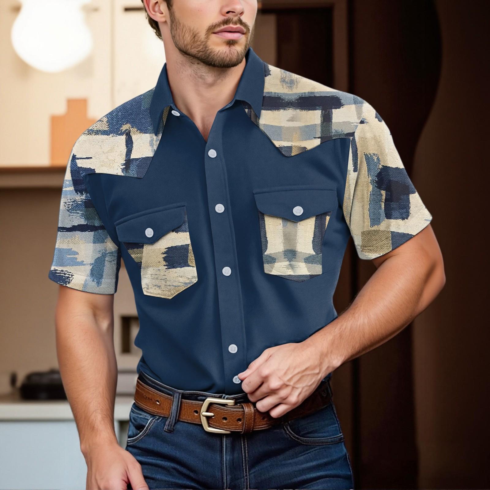 

Мужской модный топ кэжуал с короткими рукавами, лацканами и длиной до плеч XL