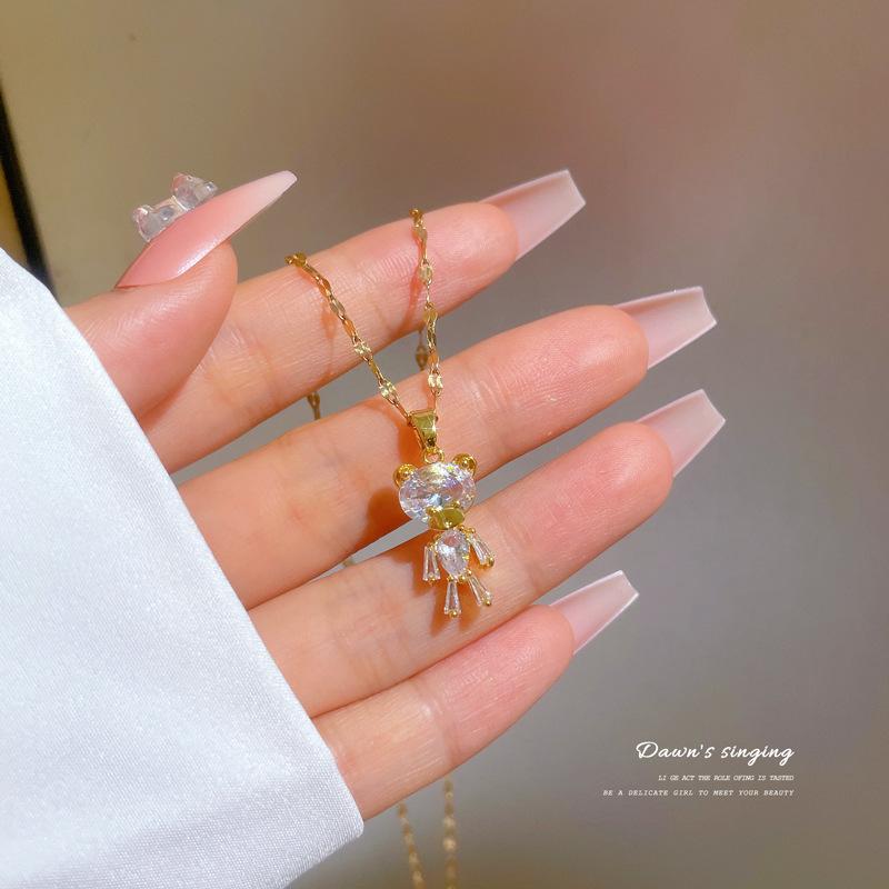 

Нержавеющая сталь 316L, винтажное ожерелье с медвежонком и цирконием, ожерелье с животными для женщин, ювелирные изделия для пар