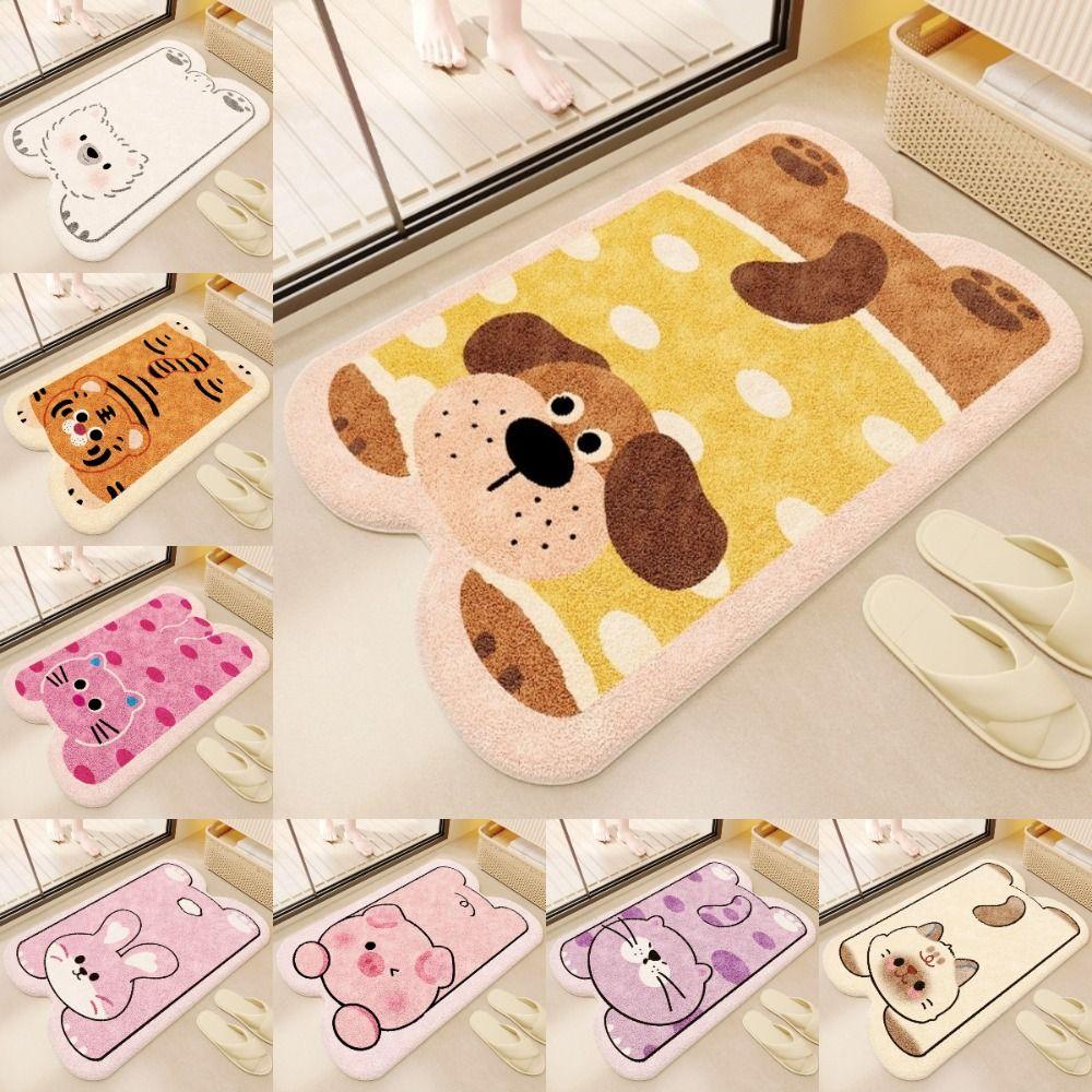 Animal Theme Material Bathroom Floor Mat Thickened Cartoon Design Foot Mat Non-Slip Irregular Shaped Toilet Carpet Bathroom Use