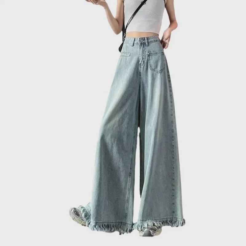 Women's High-Waist Straight Leg Jeans - Loose Fit, Perfect for Spring, Autumn, and Winter 2024