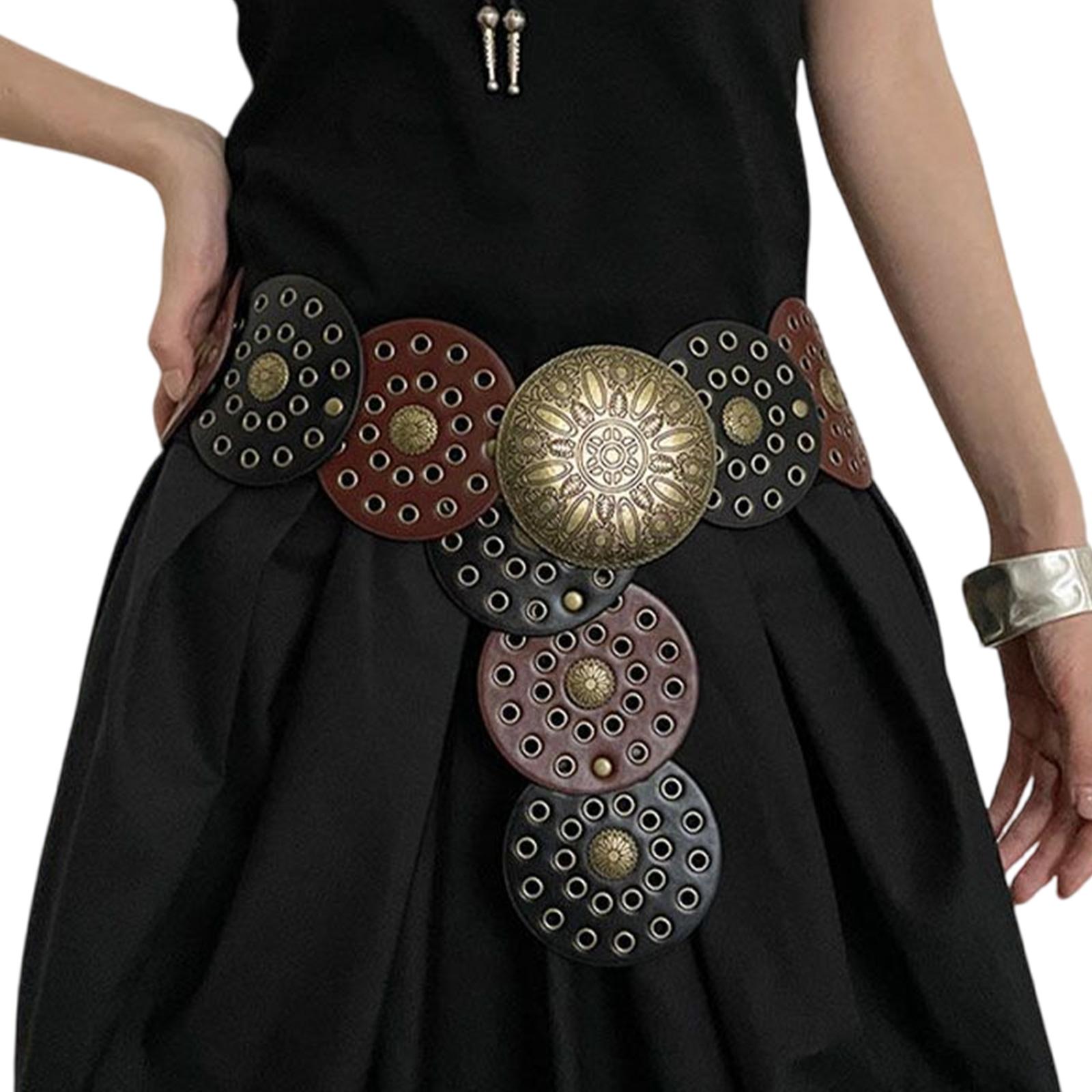 

Западный поясной ремень для ковбойши, резная пряжка с люверсами, ретро полая поясная цепочка, стильный ремень, модные аксессуары разноцветный