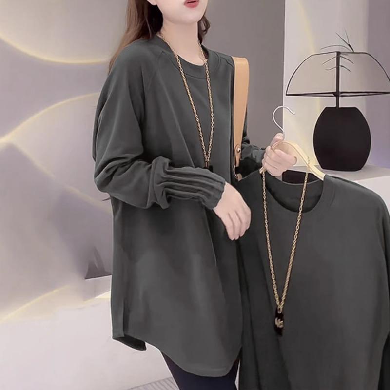 Autumn Winter Solid All-match T-shirt Women Long Sleeve Warm Pullover Top Female Solid Color Loose Casual Tee