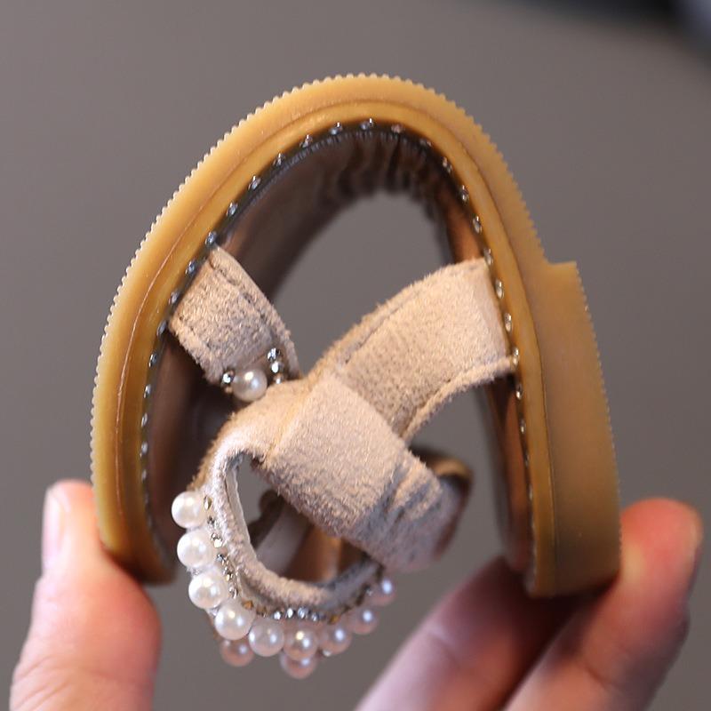 Summer Korean Style Princess Shoes for Baby Girls, Non-Slip Pearl Roman Sandals, Open-Toe Girls' Beach Shoes.