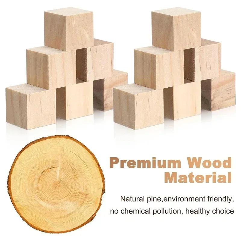12/24 pz 35/40/50mm Cubi di Legno Grezzo Non Finiti, Blocchi di Legno Massello Naturale Lisci per Fai da te, Artigianato, Decorazione Casa, Puzzle, Pittura