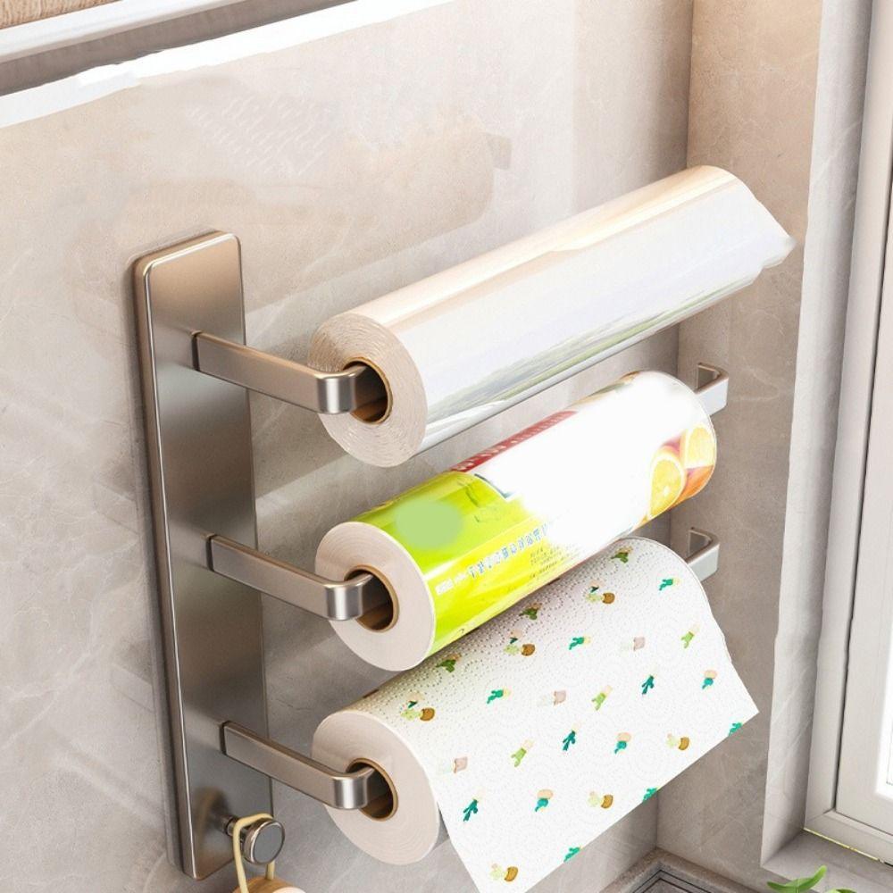 Wall Mounted Roll Paper Storage Rack Carbon Steel Cling Film Storage Rack  Kitchen