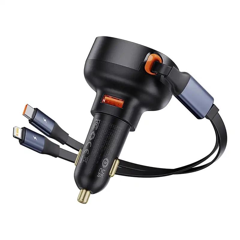 Baseus Enjoyment Car Charger USB with USB-C and Lightning Cable 60 W (Black)