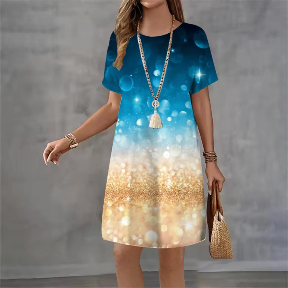 New Summer Dresses Women Dot Gradient Tie Dye 3D Print Short Sleeve Dress Casual Fashion A-Line Dress
