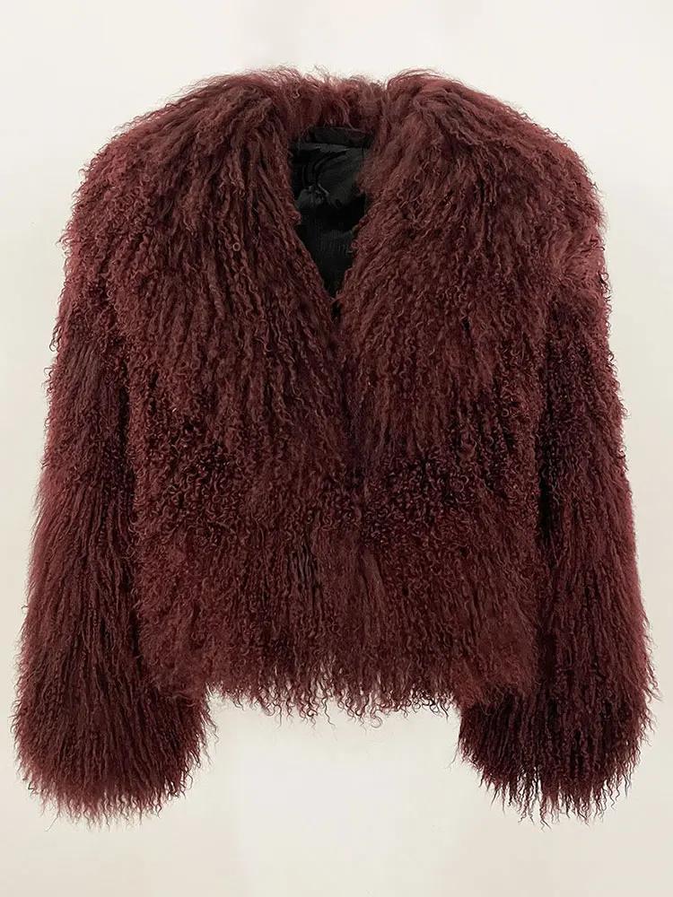 OFTBUY Real Mongolia Sheep Fur Coat Winter Jacket Women Natural Thick Warm Outerwear Streetwear Turn Down Collar New Fashion