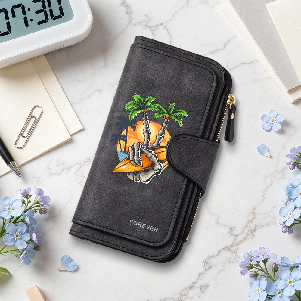 Surf Palm Pattern Long Wallet Casual Large Capacity Fashion Credit Card Holder Forever Style