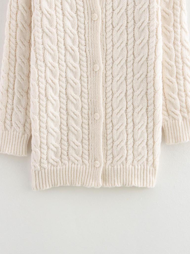Autumn Chunky Knit Cable Long Cardigan for Women - Single-Breasted Design
