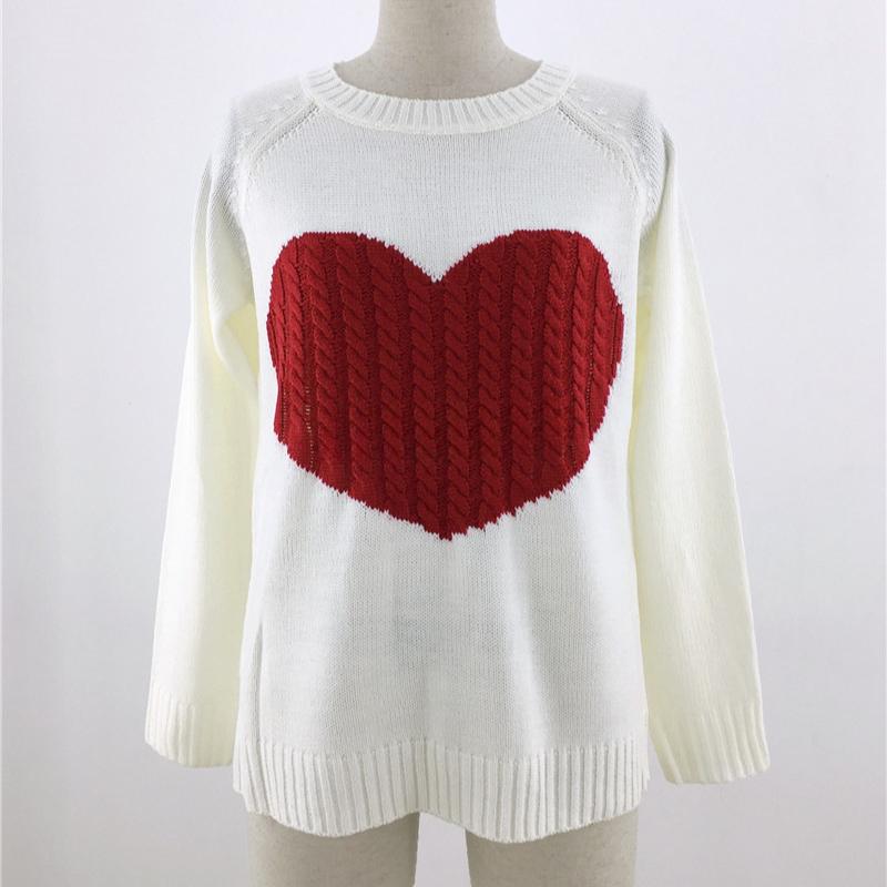 IHUASU Women's Autumn and Winter Loose Pullover O-Neck Knitwear Love Fashion Sweater