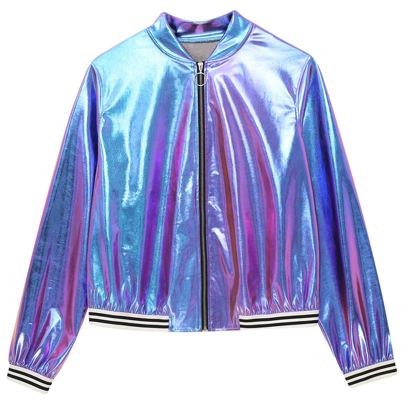 

Мужская куртка-бомбер цвета металлик с полосками и длинным рукавом, блестящая верхняя одежда, клубное пальто в уличном стиле L синий