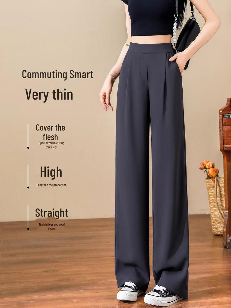 2026 Spring/Summer Women's High Waist Black Straight Leg Suit Pants