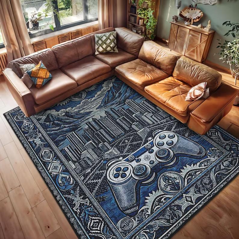 

Retro Game Controller Carpet Mat Rug Home Decor European Style Geometric Pattern Vintage Floor Carpet Living Room Decoration 40X60cm