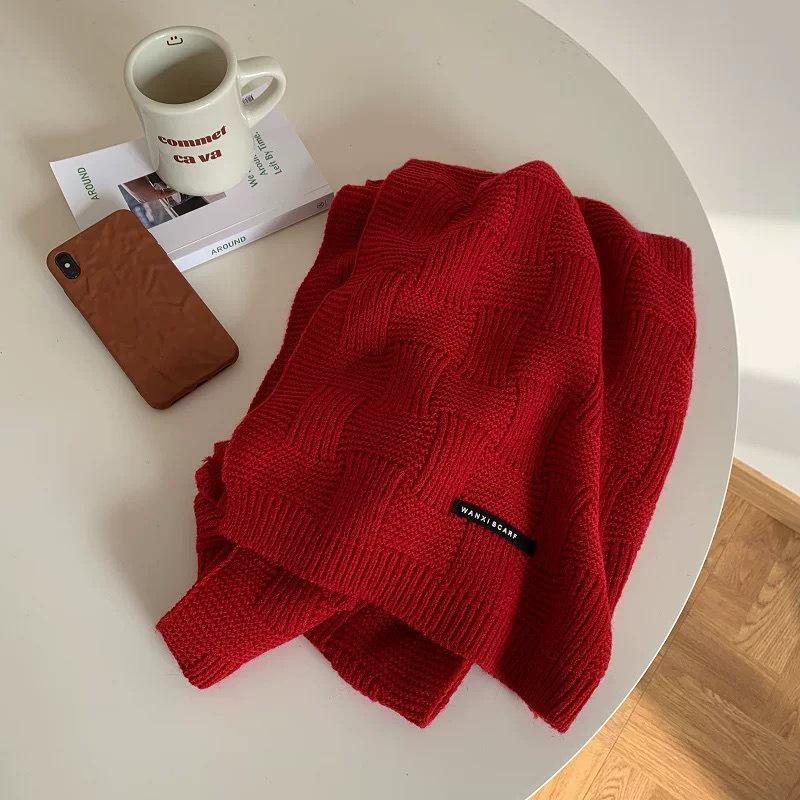 Korean-Style Houndstooth Knitted Round Neck Scarf - Warm, Versatile, Trendy Autumn/Winter Accessory