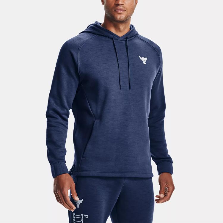 Under Armour Project Rock Charged Cotton Breathable Hoodie Men Hoodies Blue 1367033-404